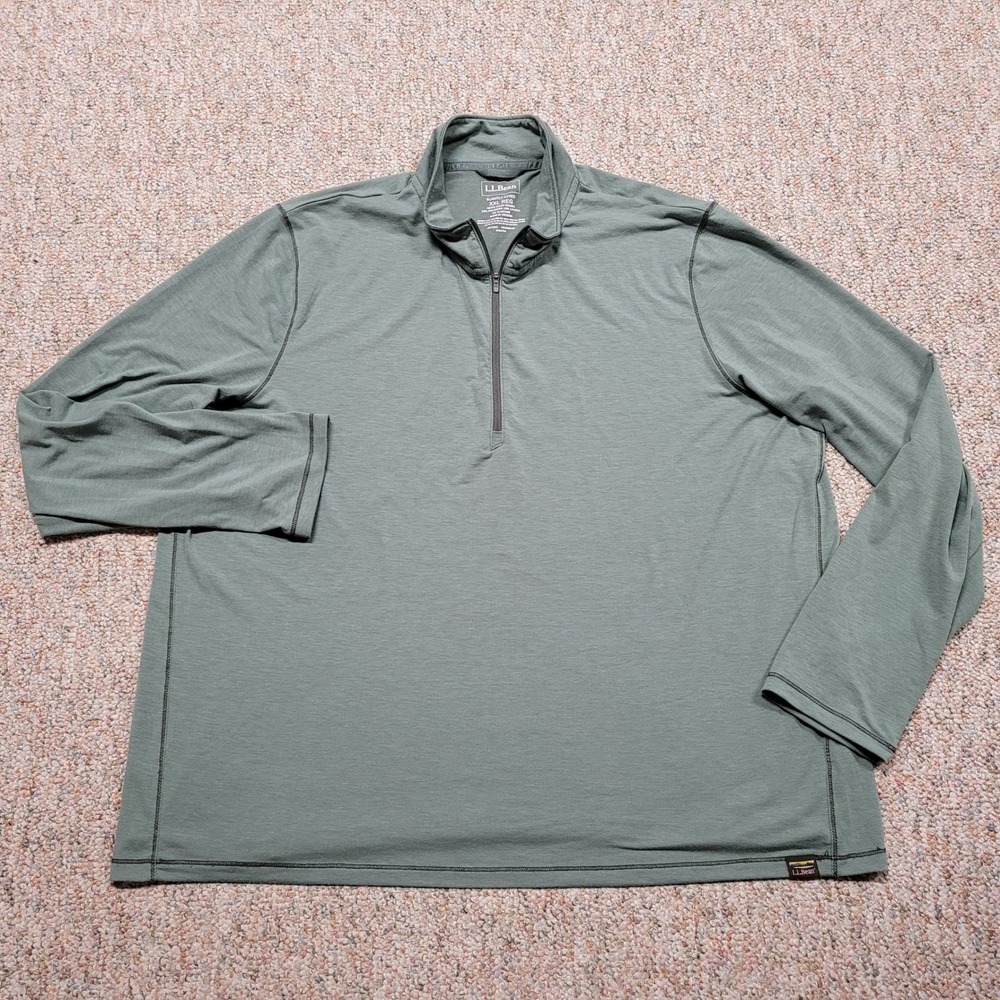 LL Bean Pullover Men 2XL Green Quarter Zip Slightly Fitted Active Performance